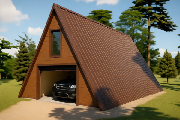 Гараж в стиле A-frame из сэндвич-панелей 9*6м