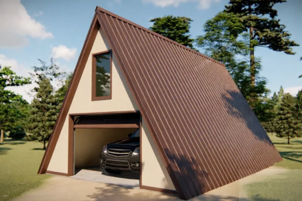 Гараж в стиле A-frame из сэндвич-панелей 10*6м