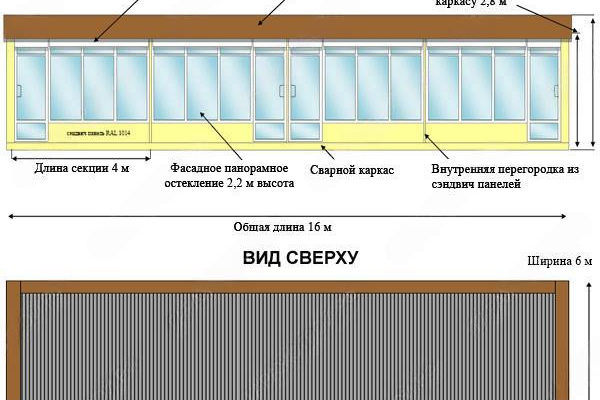 Торговый ряд из 4 павильонов 16×6м
