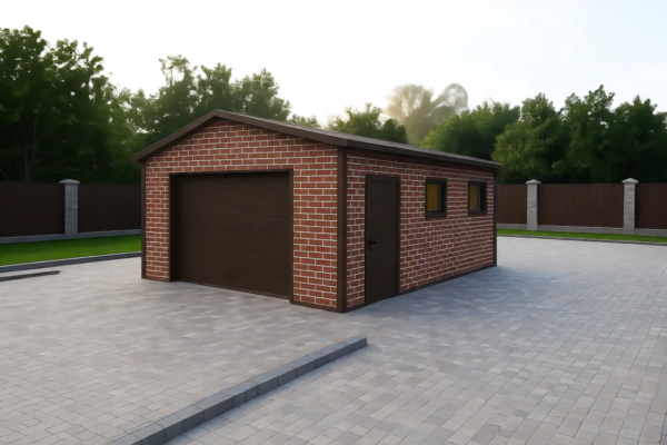 Каркасный гараж на 1 машину с отделкой под кирпич